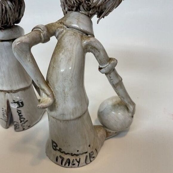 VTG Dino Bencini Lot Of 2 Pottery Sculpture Figurine Bowler Spaghetti Hair 4.5" - Picture 3 of 14